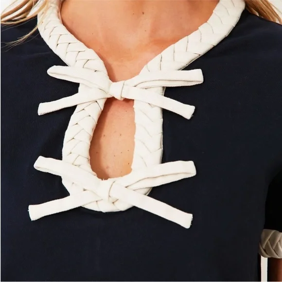 NWT Tuckernuck Navy Bow Olivia Dress with Cream Trim size XL - Picture 3 of 7